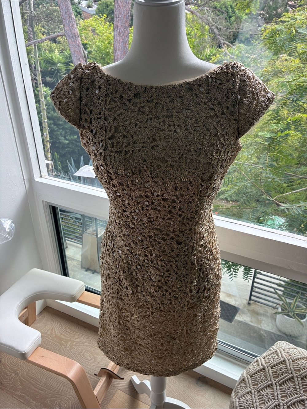 Adrianna Papell Gold Lace Sheath Dress